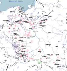 Map showing deployment of German, Polish, and Slovak divisions on 1 September 1939, immediately before the German invasion.